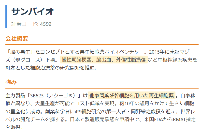 サンバイオ（4592）